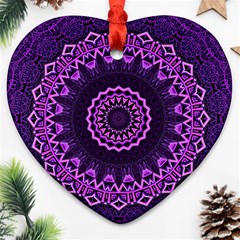 Mandala Purple Mandalas Balance Heart Ornament (two Sides) by Celenk