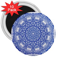 Blue Mandala Kaleidoscope 3  Magnets (10 Pack)  by Celenk