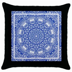 Blue Mandala Kaleidoscope Throw Pillow Case (black) by Celenk