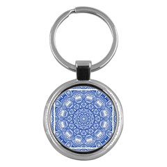 Blue Mandala Kaleidoscope Key Chains (round)  by Celenk