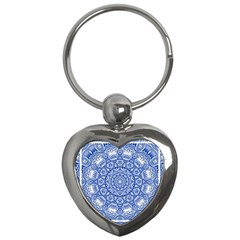 Blue Mandala Kaleidoscope Key Chains (heart)  by Celenk