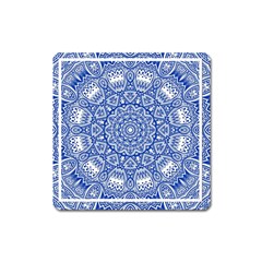 Blue Mandala Kaleidoscope Square Magnet by Celenk