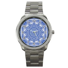 Blue Mandala Kaleidoscope Sport Metal Watch by Celenk