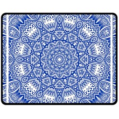 Blue Mandala Kaleidoscope Fleece Blanket (medium)  by Celenk