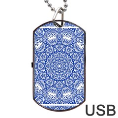 Blue Mandala Kaleidoscope Dog Tag Usb Flash (two Sides) by Celenk