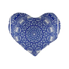 Blue Mandala Kaleidoscope Standard 16  Premium Heart Shape Cushions by Celenk