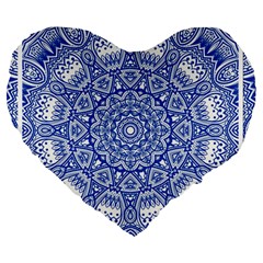 Blue Mandala Kaleidoscope Large 19  Premium Heart Shape Cushions by Celenk