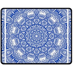 Blue Mandala Kaleidoscope Double Sided Fleece Blanket (medium)  by Celenk