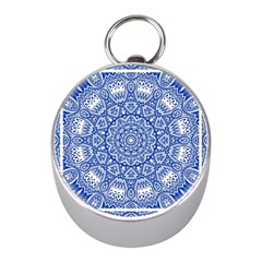 Blue Mandala Kaleidoscope Mini Silver Compasses by Celenk