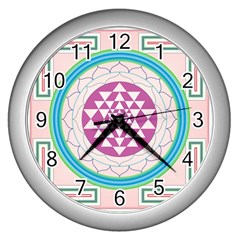 Mandala Design Arts Indian Wall Clocks (silver)  by Celenk