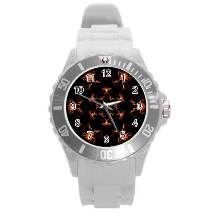 Mandala Fire Mandala Flames Design Round Plastic Sport Watch (L)