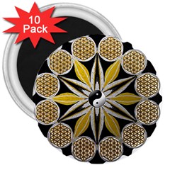 Mandala Yin Yang Live Flower 3  Magnets (10 Pack)  by Celenk