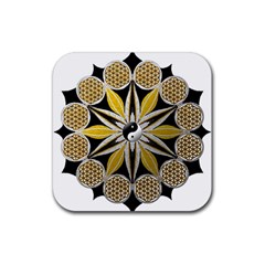 Mandala Yin Yang Live Flower Rubber Coaster (square)  by Celenk