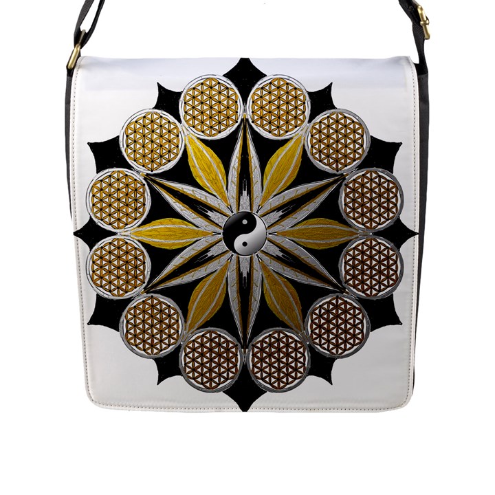 Mandala Yin Yang Live Flower Flap Messenger Bag (L) 