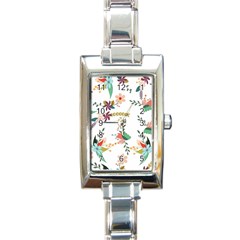 Floral Backdrop Pattern Flower Rectangle Italian Charm Watch by Celenk