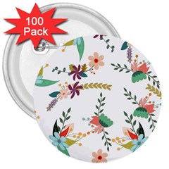 Floral Backdrop Pattern Flower 3  Buttons (100 Pack)  by Celenk