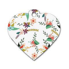 Floral Backdrop Pattern Flower Dog Tag Heart (two Sides) by Celenk