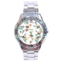 Floral Backdrop Pattern Flower Stainless Steel Analogue Watch by Celenk