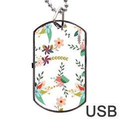 Floral Backdrop Pattern Flower Dog Tag Usb Flash (two Sides) by Celenk