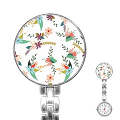 Floral Backdrop Pattern Flower Stainless Steel Nurses Watch by Celenk