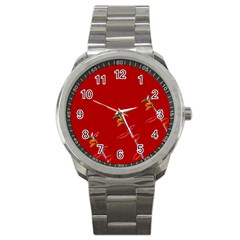 Red Background Paper Plants Sport Metal Watch by Celenk