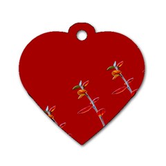 Red Background Paper Plants Dog Tag Heart (two Sides) by Celenk