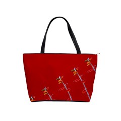 Red Background Paper Plants Shoulder Handbags by Celenk