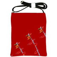 Red Background Paper Plants Shoulder Sling Bags by Celenk