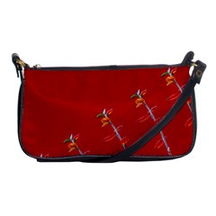 Red Background Paper Plants Shoulder Clutch Bags by Celenk