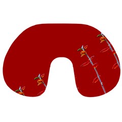 Red Background Paper Plants Travel Neck Pillows by Celenk