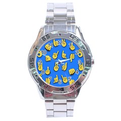 Emojis Hands Fingers Background Stainless Steel Analogue Watch by Celenk