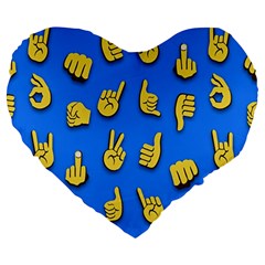 Emojis Hands Fingers Background Large 19  Premium Heart Shape Cushions by Celenk