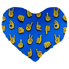 Emojis Hands Fingers Background Large 19  Premium Flano Heart Shape Cushions by Celenk