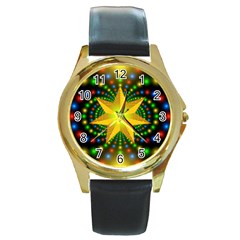 Christmas Star Fractal Symmetry Round Gold Metal Watch