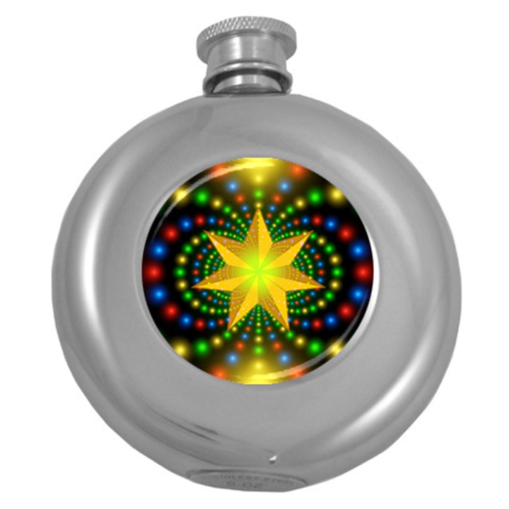 Christmas Star Fractal Symmetry Round Hip Flask (5 oz)