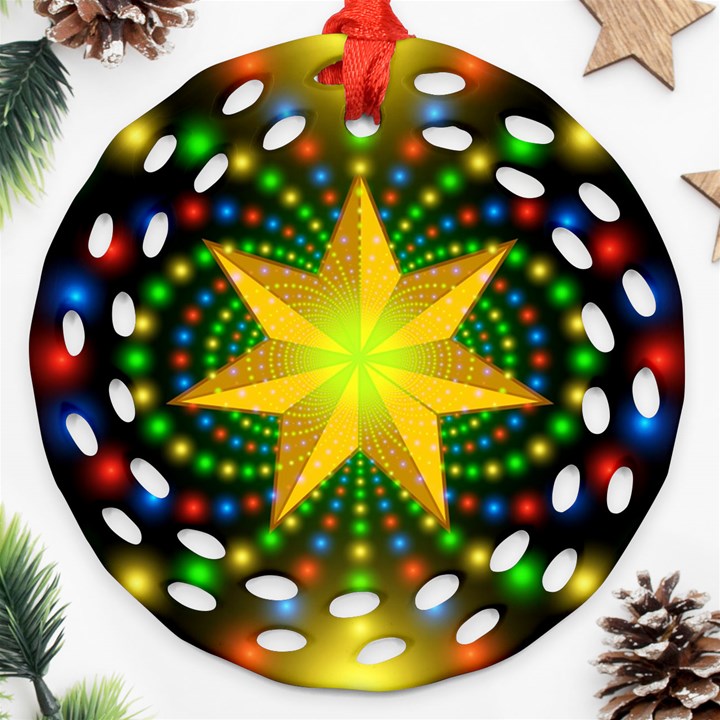 Christmas Star Fractal Symmetry Round Filigree Ornament (Two Sides)