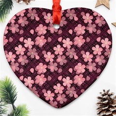 Cherry Blossoms Japanese Style Pink Ornament (heart) by Celenk