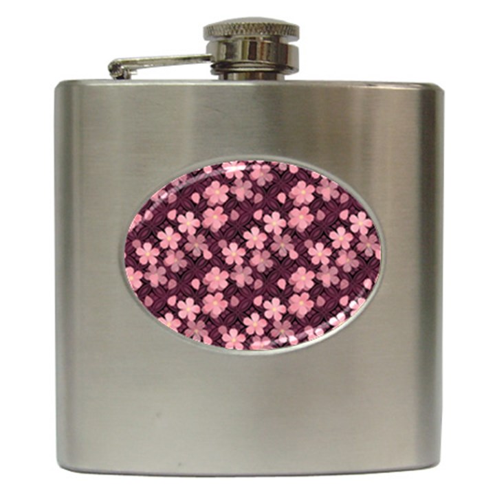 Cherry Blossoms Japanese Style Pink Hip Flask (6 oz)