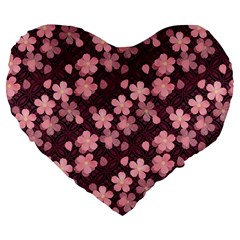 Cherry Blossoms Japanese Style Pink Large 19  Premium Flano Heart Shape Cushions by Celenk