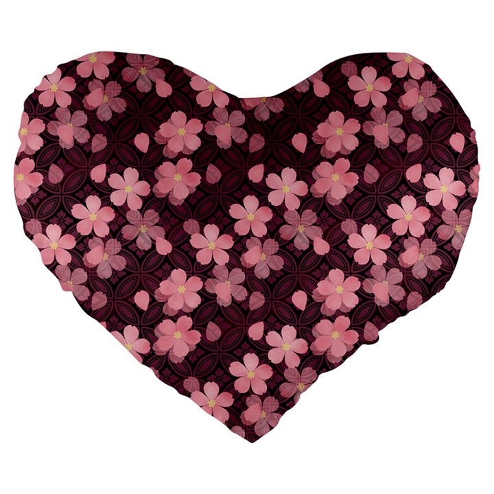 Cherry Blossoms Japanese Style Pink Large 19  Premium Flano Heart Shape Cushions