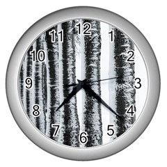 Row Trees Nature Birch Wall Clocks (silver)  by Celenk