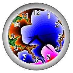 Fractal Background Pattern Color Wall Clocks (silver)  by Celenk