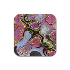 Retro Background Colorful Hippie Rubber Square Coaster (4 Pack)  by Celenk