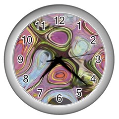 Retro Background Colorful Hippie Wall Clocks (silver)  by Celenk