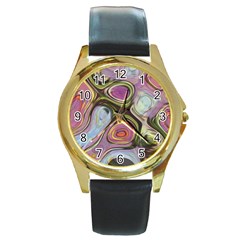 Retro Background Colorful Hippie Round Gold Metal Watch by Celenk