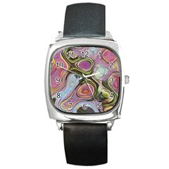 Retro Background Colorful Hippie Square Metal Watch by Celenk