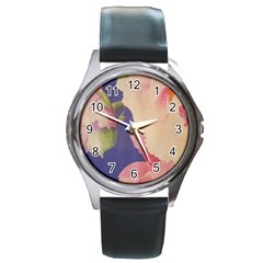 Fabric Textile Abstract Pattern Round Metal Watch