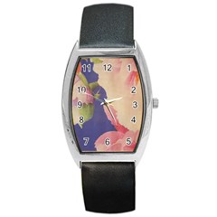 Fabric Textile Abstract Pattern Barrel Style Metal Watch