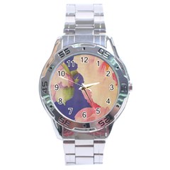 Fabric Textile Abstract Pattern Stainless Steel Analogue Watch