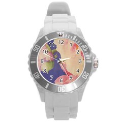 Fabric Textile Abstract Pattern Round Plastic Sport Watch (L)